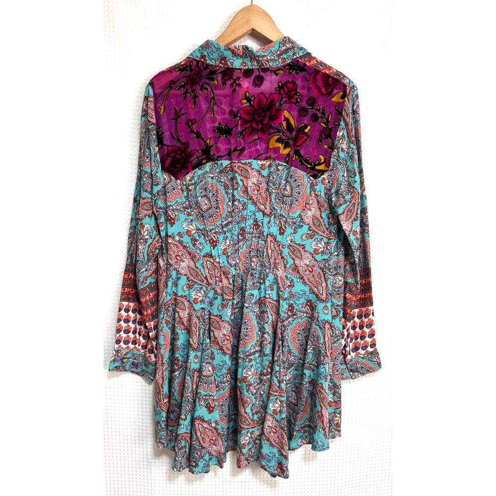 Anthropologie Cyrena Size L Tunic Top Floral Embroidered Velvet Back Boho j